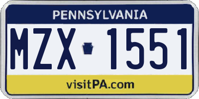 PA license plate MZX1551