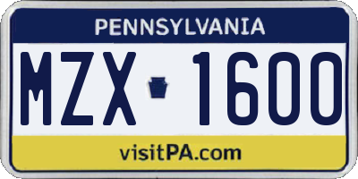 PA license plate MZX1600