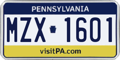 PA license plate MZX1601