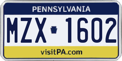 PA license plate MZX1602