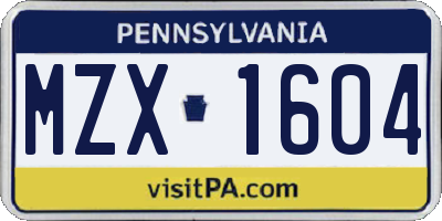 PA license plate MZX1604