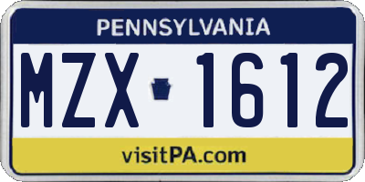 PA license plate MZX1612