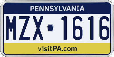 PA license plate MZX1616