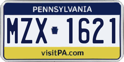 PA license plate MZX1621