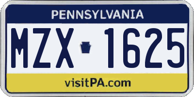 PA license plate MZX1625