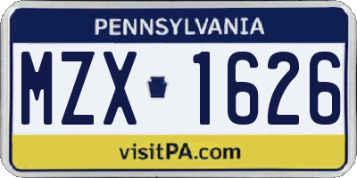 PA license plate MZX1626