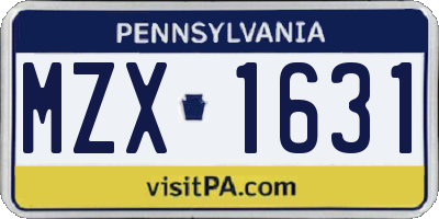 PA license plate MZX1631