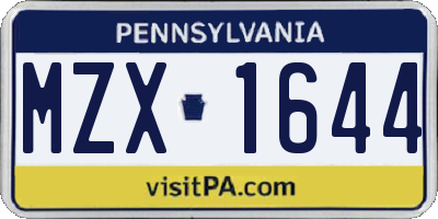 PA license plate MZX1644