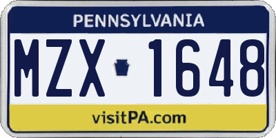 PA license plate MZX1648