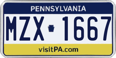 PA license plate MZX1667