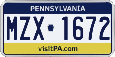 PA license plate MZX1672