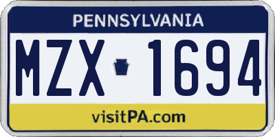 PA license plate MZX1694