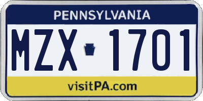 PA license plate MZX1701
