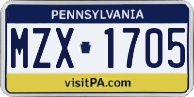 PA license plate MZX1705