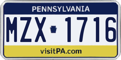 PA license plate MZX1716
