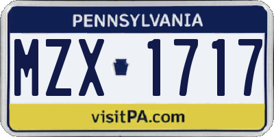 PA license plate MZX1717