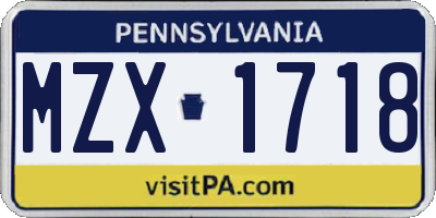 PA license plate MZX1718