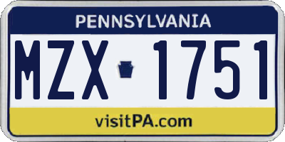 PA license plate MZX1751
