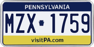 PA license plate MZX1759