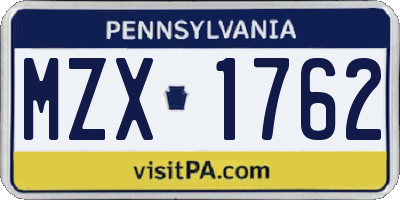 PA license plate MZX1762