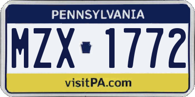 PA license plate MZX1772