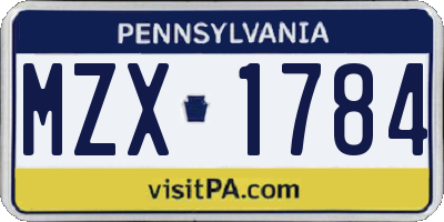 PA license plate MZX1784