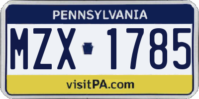 PA license plate MZX1785