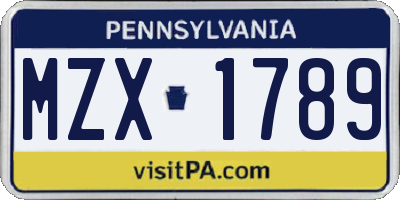 PA license plate MZX1789