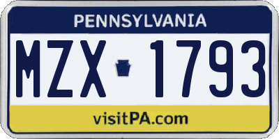 PA license plate MZX1793