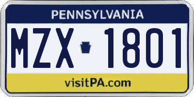 PA license plate MZX1801