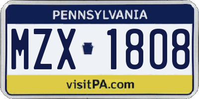 PA license plate MZX1808