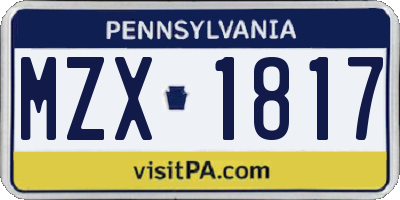 PA license plate MZX1817