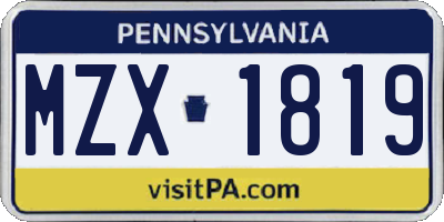 PA license plate MZX1819