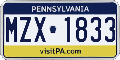 PA license plate MZX1833