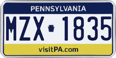 PA license plate MZX1835