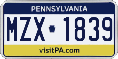 PA license plate MZX1839