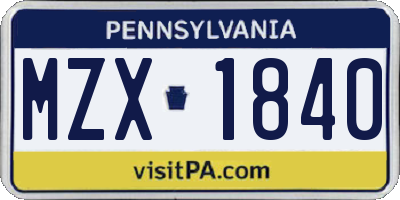 PA license plate MZX1840