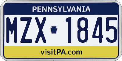 PA license plate MZX1845