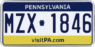PA license plate MZX1846