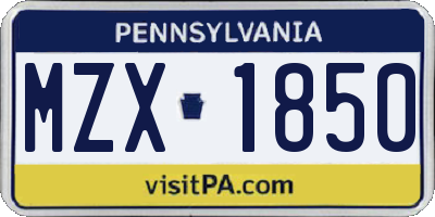 PA license plate MZX1850