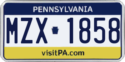 PA license plate MZX1858