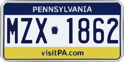 PA license plate MZX1862