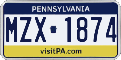PA license plate MZX1874