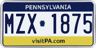 PA license plate MZX1875