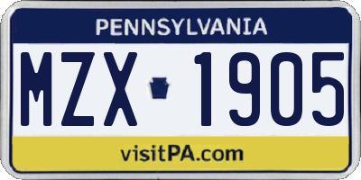 PA license plate MZX1905