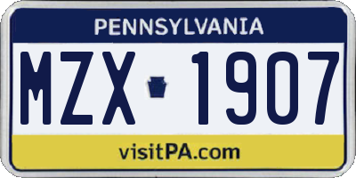 PA license plate MZX1907