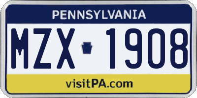 PA license plate MZX1908