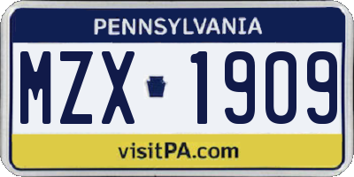PA license plate MZX1909