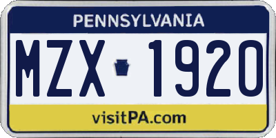 PA license plate MZX1920