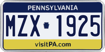 PA license plate MZX1925